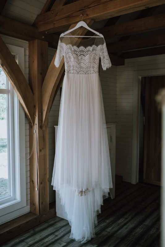 Romantic Lace and Chiffon Wedding Dress by Bliss Gowns Nanaimo