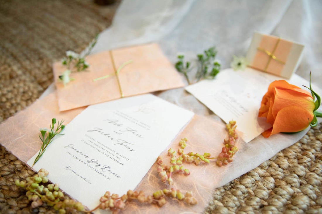 Bohemian Inspired Elopement paper suite of blush and white invitations
