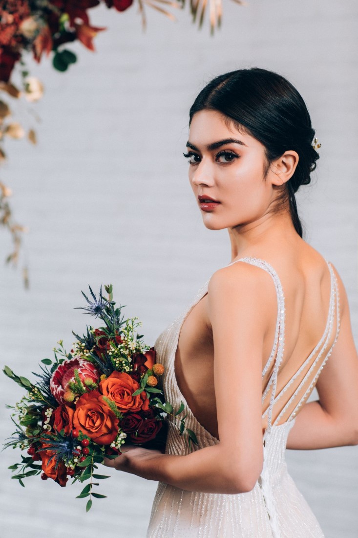 Old Hollywood Bride Looking over Shoulder Royal Rebel Bride at Yaletown Vancouver Loft