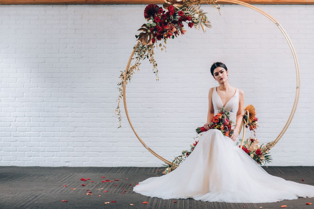 IDO Studio Bride Sitting Arch Royal Rebel Bride at Yaletown Vancouver Loft