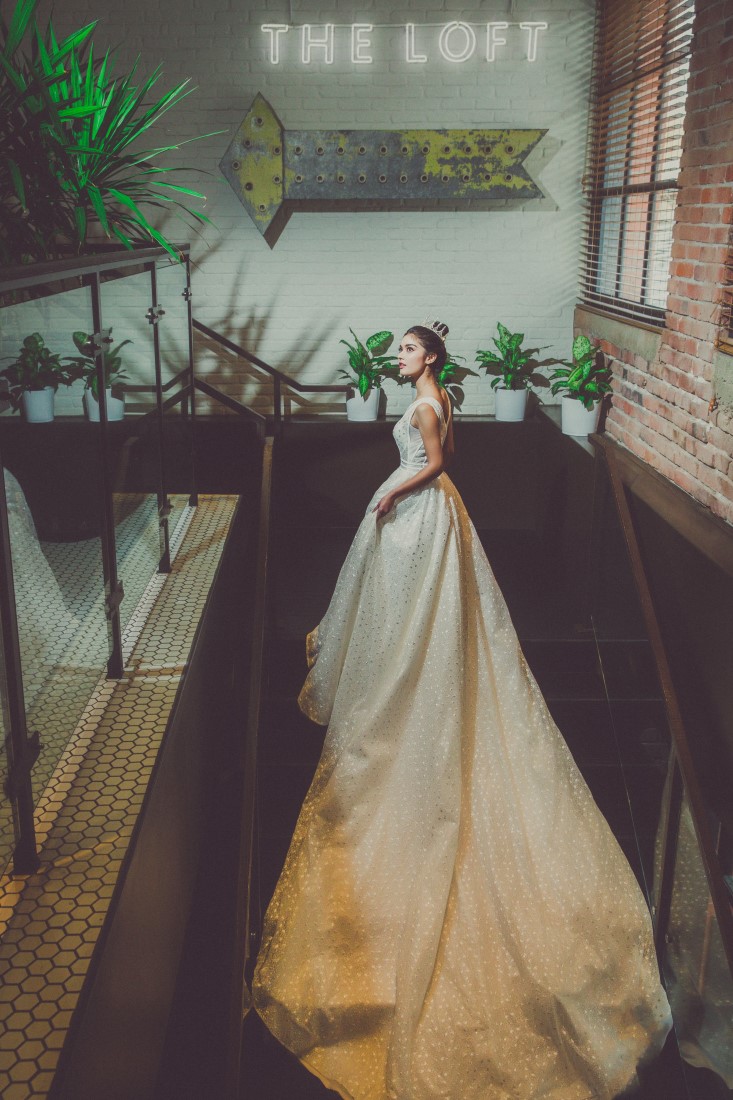 IDO Studio Bride on Staircase Royal Rebel Bride at Yaletown Vancouver Loft