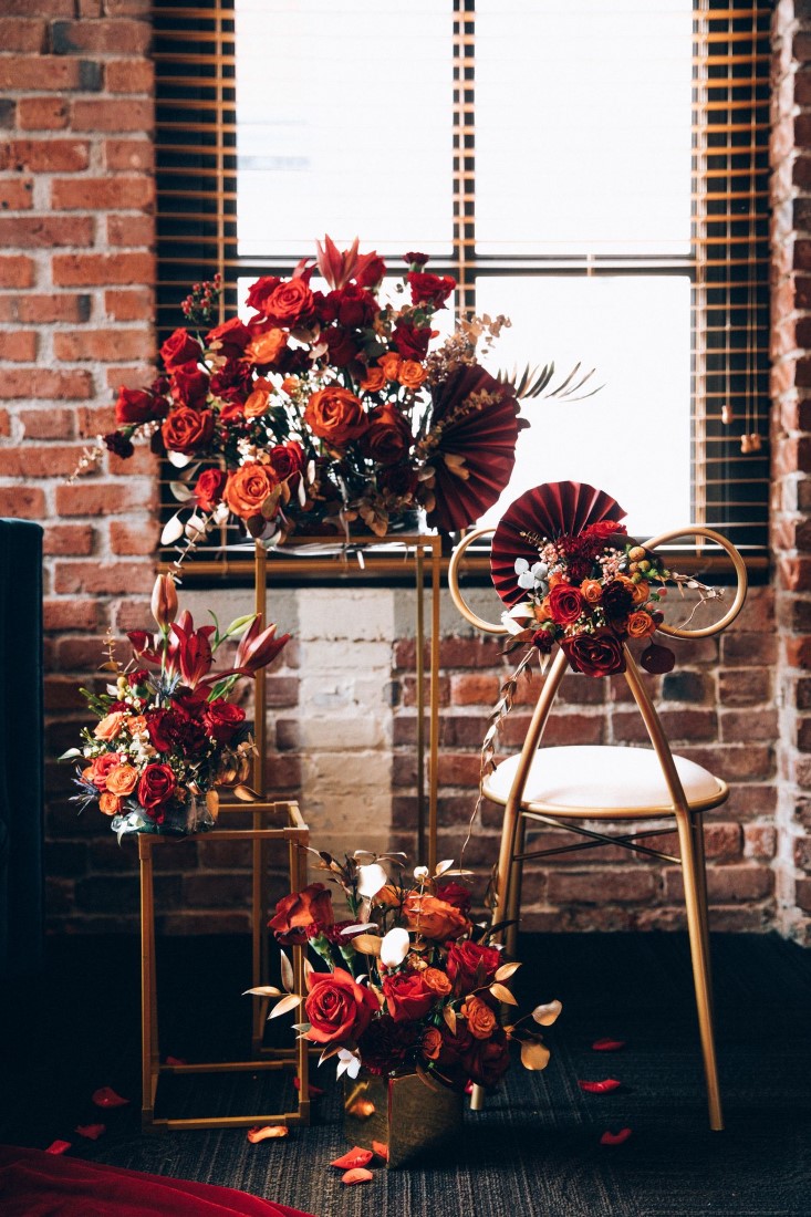 Old Hollywood IDO Studio Table Chair florals Royal Rebel Bride at Yaletown Vancouver Loft