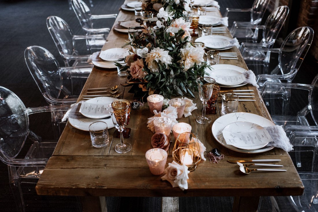 Kaoverii Silva Photographer Table Details Modern Vintage Wedding at The Loft