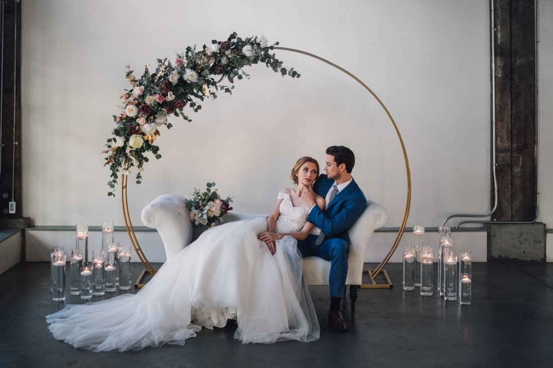 Laura Olson Photography Bride & Groom on Lounge Golden Hour Wedding at The Vancouver Shipyards