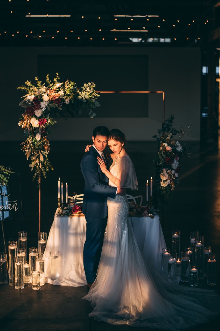 Laura Olson Photography Bride and Groom Shadows Golden Hour Wedding at The Vancouver Shipyards