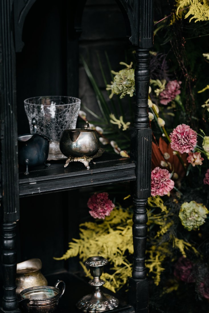 Flowers and crystal for unique wedding palette