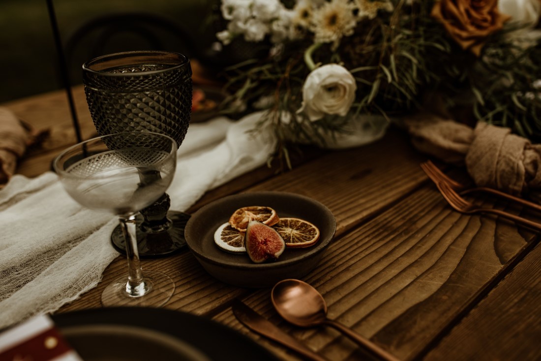 Figs on outdoor wedding reception farm table by The Noble Grazer Vancouver Island