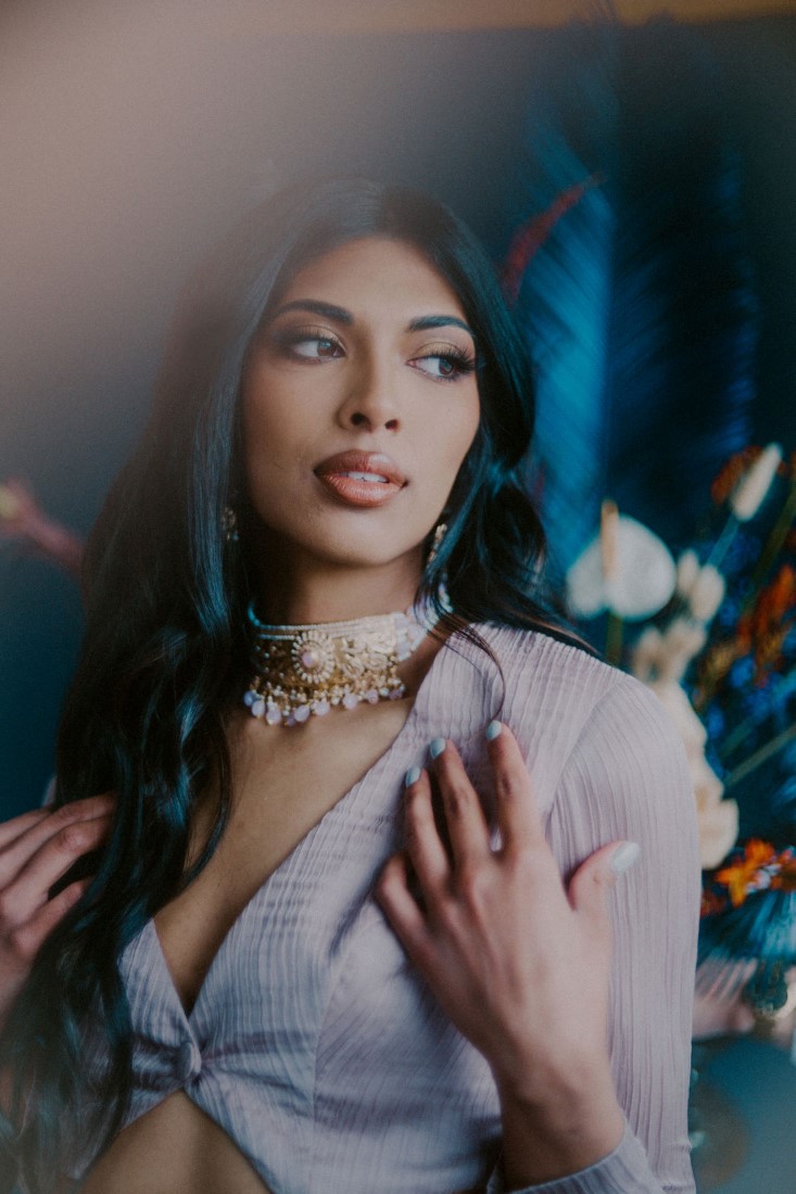 Bride in lilac lehengas by Sarah England Photography