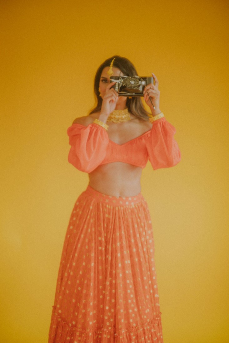 Orange lehengas on East Indian Bride Vancouver