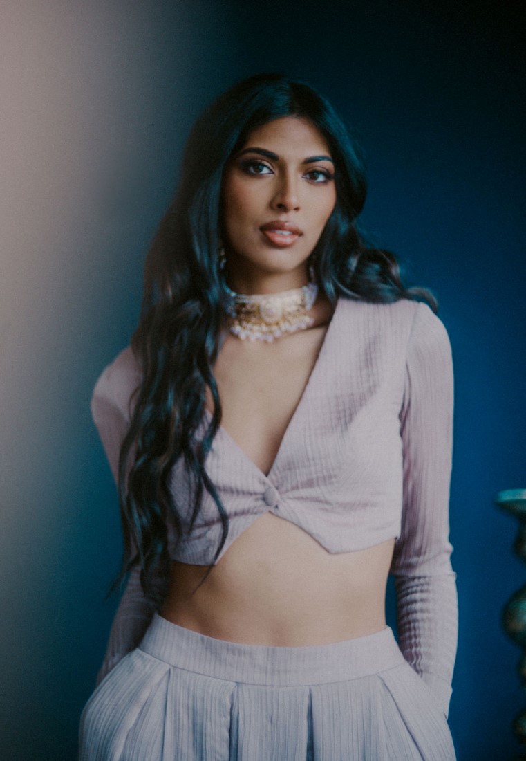 Bride in lilac East Indian gown