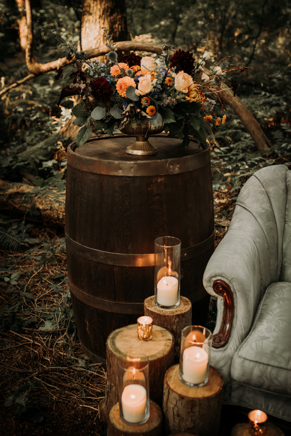 Wine Barrel with Floral Design by Pinworthy Event Rentals