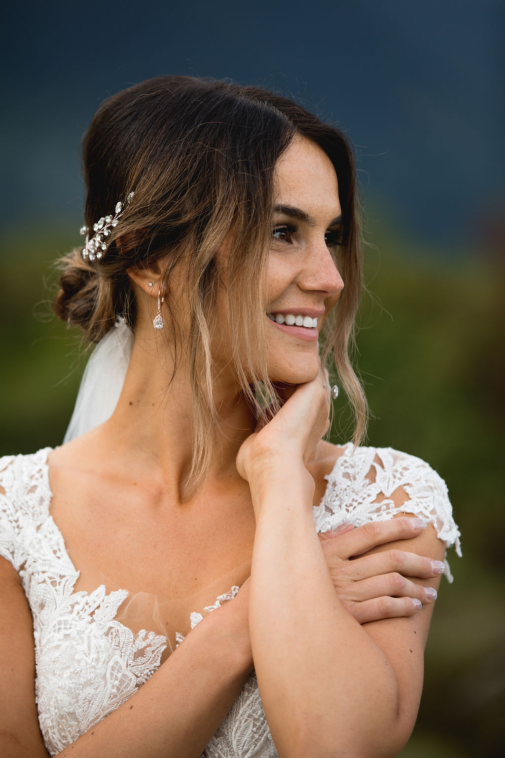 Bride smiles by Katie Lauren Photography