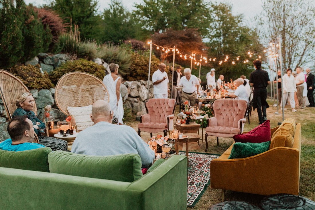 Outdoor seating for wedding at Villa Eyrie Vancouver Island