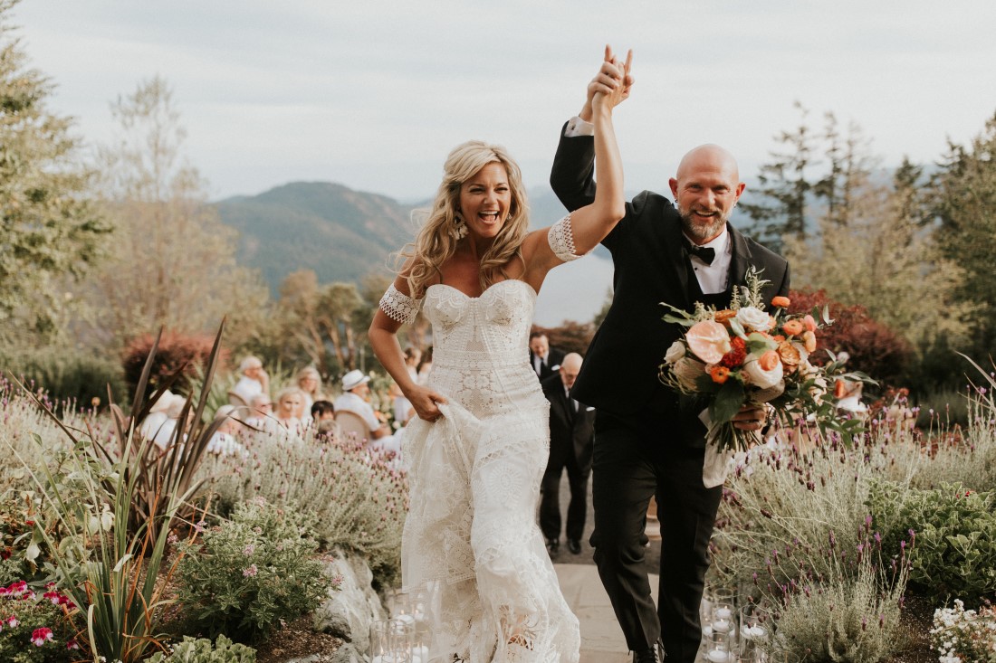 Kristee and Travis leave their ceremony at Villa Eyrie Vancouver Island