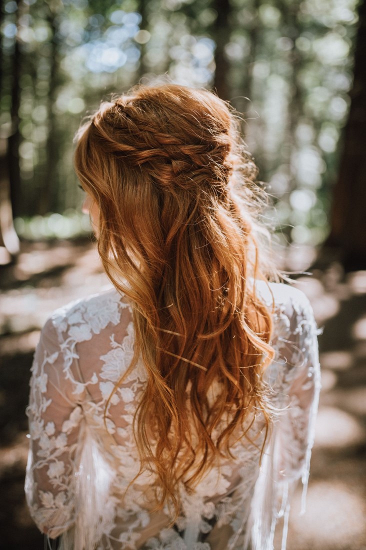 Bride with red hair cascading down her back 