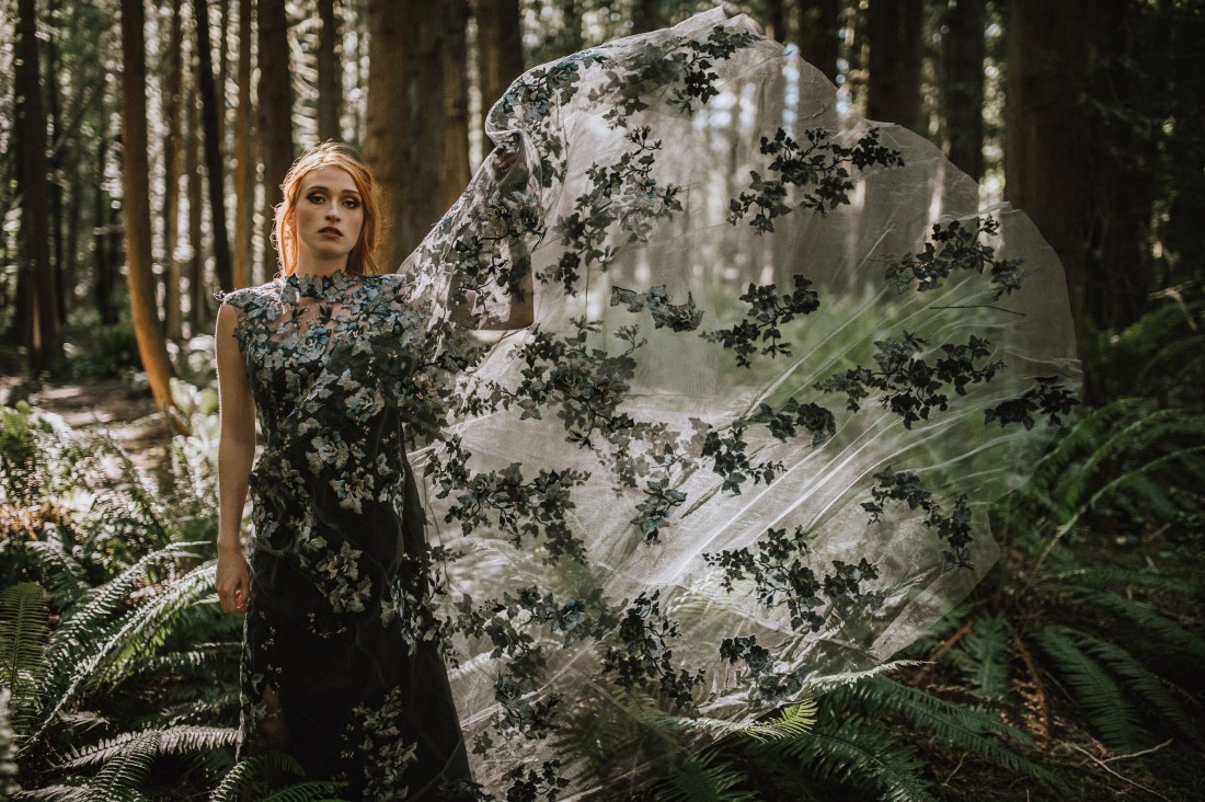 Black and beige lace wedding gown by Riske Photography