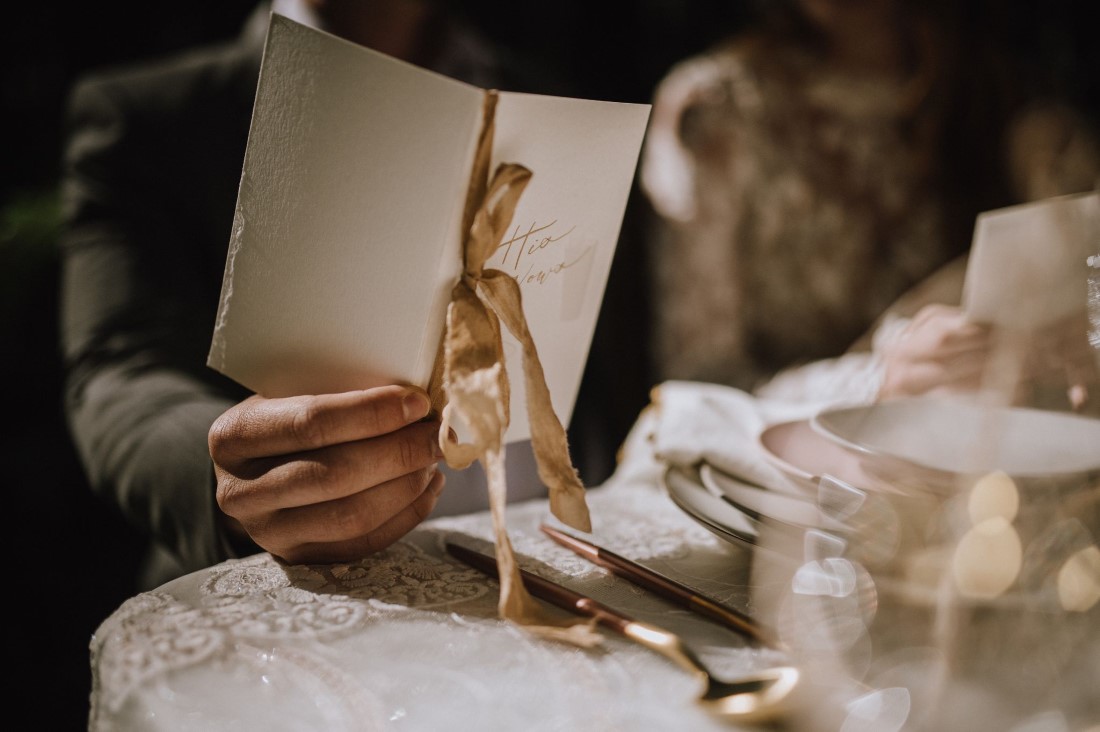 Wedding Menu with ribbon around the edge