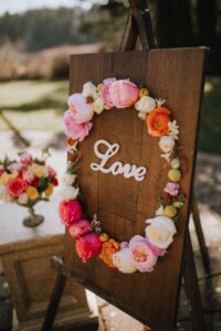 Love sign at wedding reception at HCP Gardens on Vancouver Island