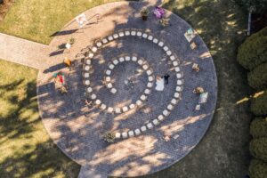 Wedding Ceremony Seating in winding circle at HCP Gardens in Victoria