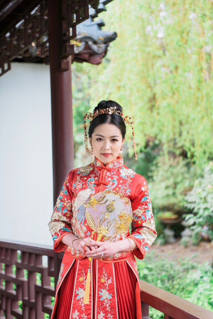 Chinese Bride looks at Vancouver garden