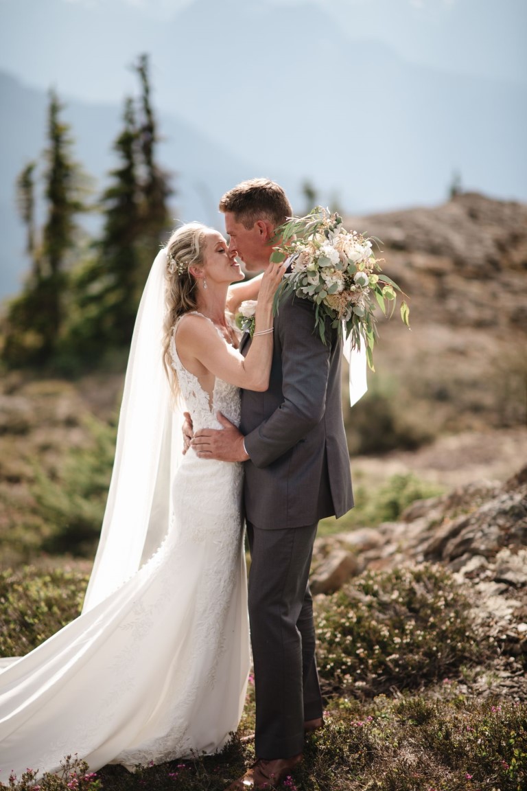 West Coast Couple with Bridal Bouquet