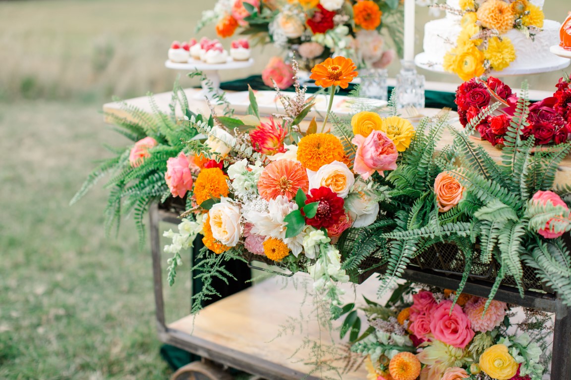 Somewhere Over The Rainbow Floral Design on Cake Table