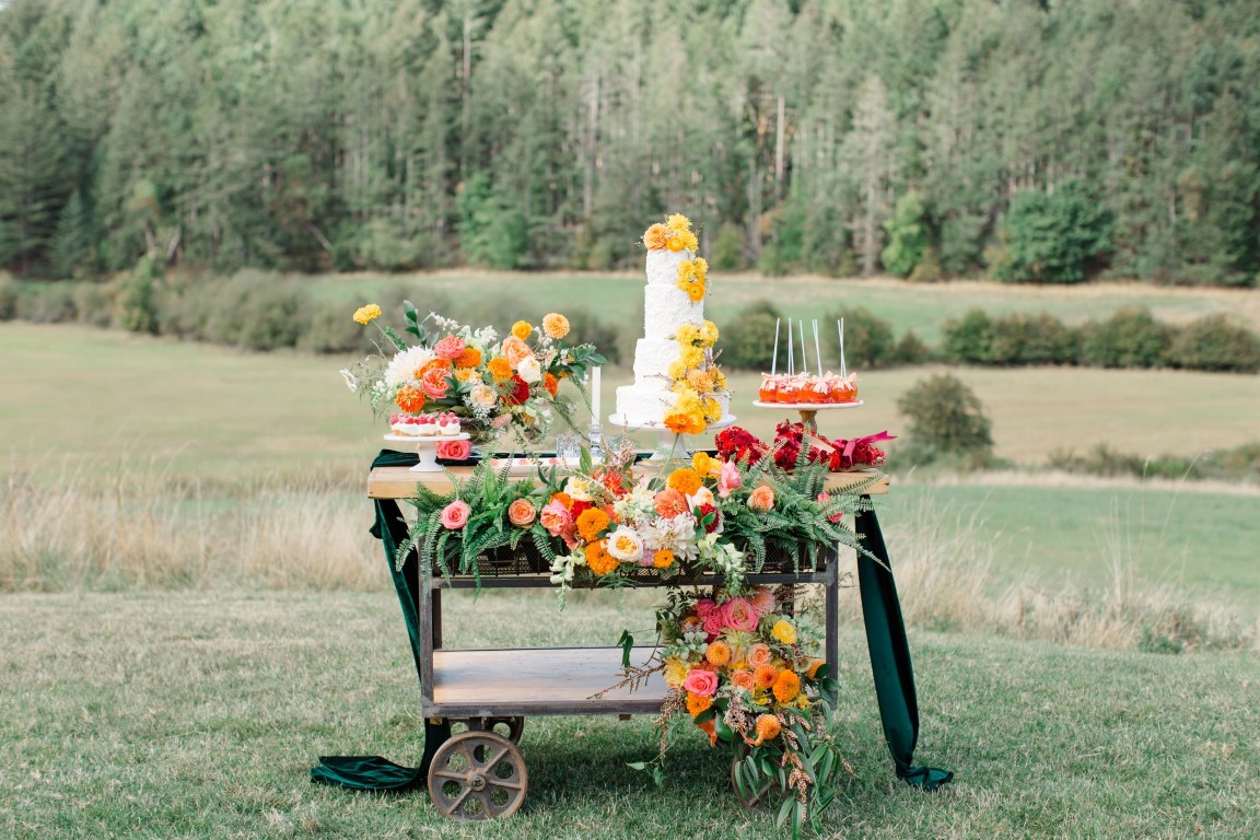 Farm Dessert Table with Wedding Cake on Vancouver Island