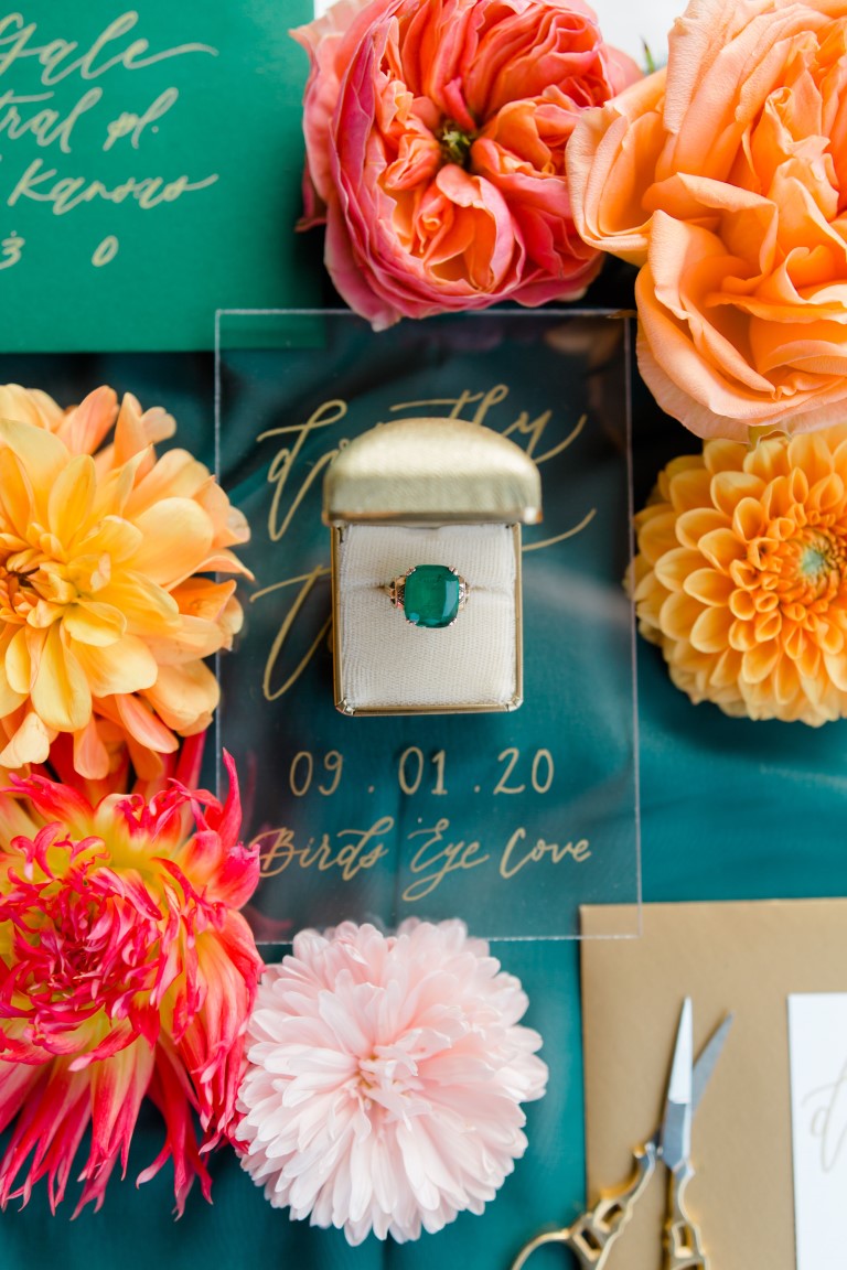 Wizard of Oz wedding paper suite and emerald ring 