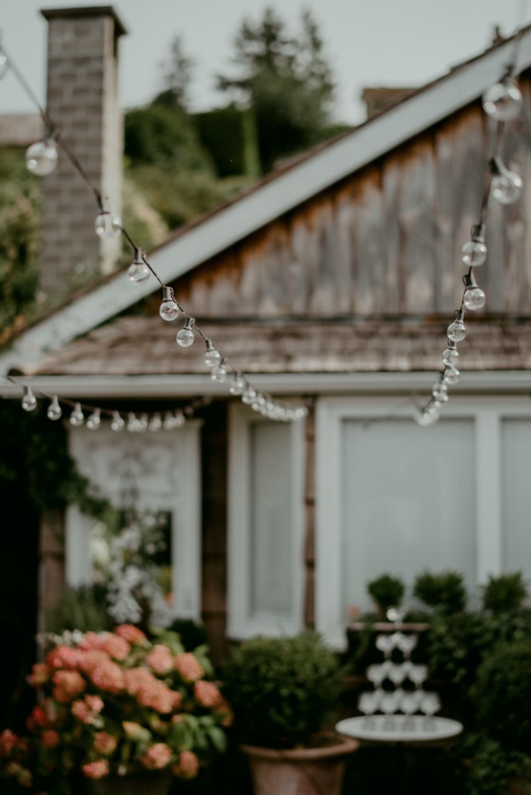 Backyard wedding with cafe lights