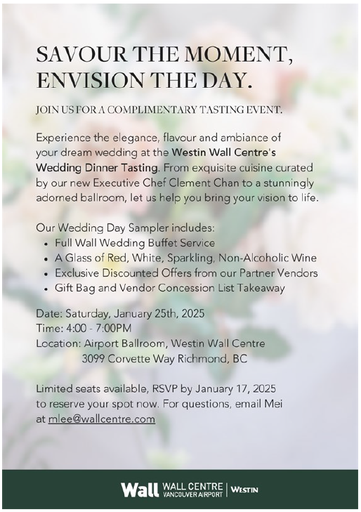 Wedding Tasting Menu at Westin Wall Centre