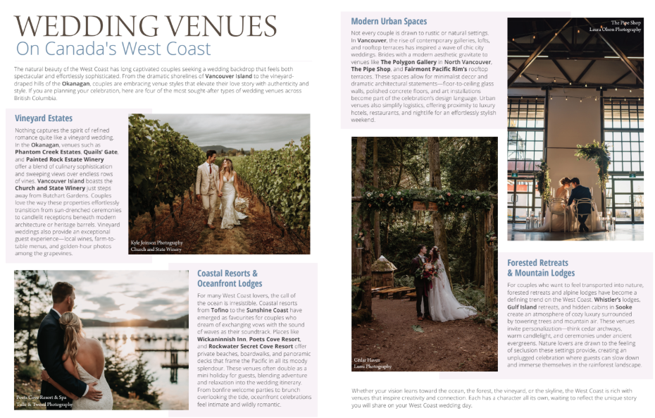 newlyweds at unique reception venue in BC Wedding Magazine 